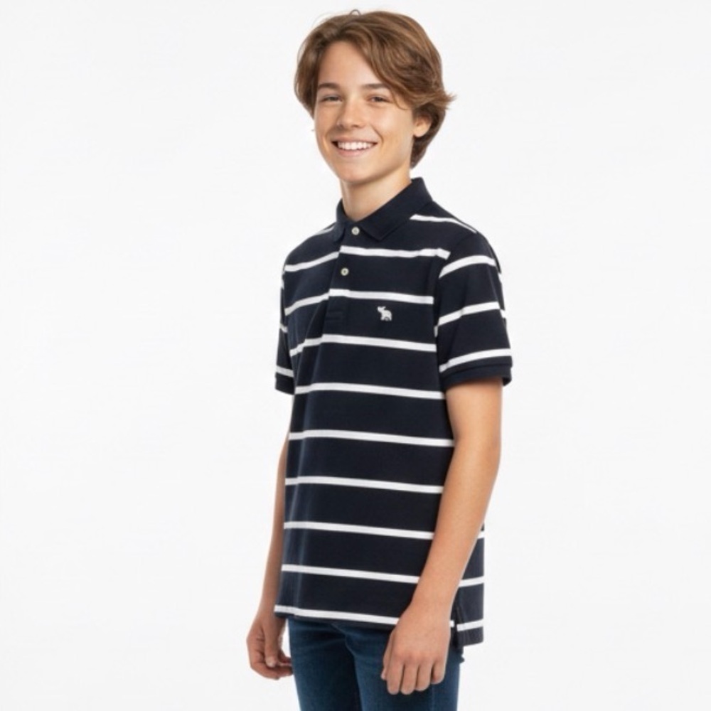 Abercrombie Kids Youth Boy Large 12 14 Navy White Striped Golf Tee Shirt Top